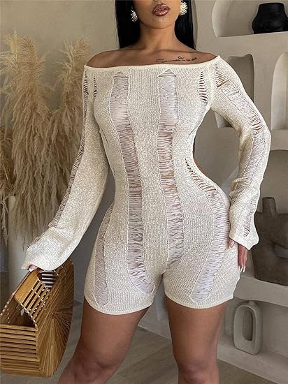 Hollow Out Backless Off Shoulder Romper