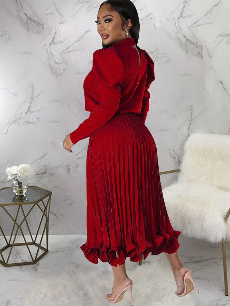 Two Piece Crop Top Pleated Maxi Skirts