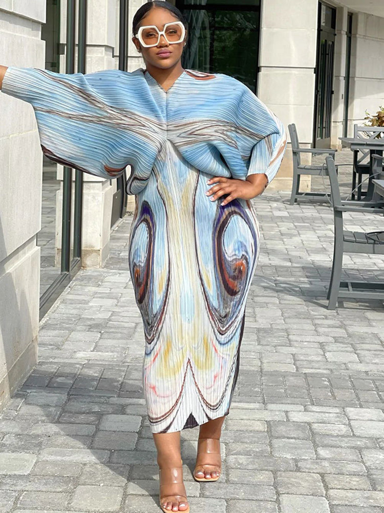 Bat Sleeve Floral Print Maxi Dress