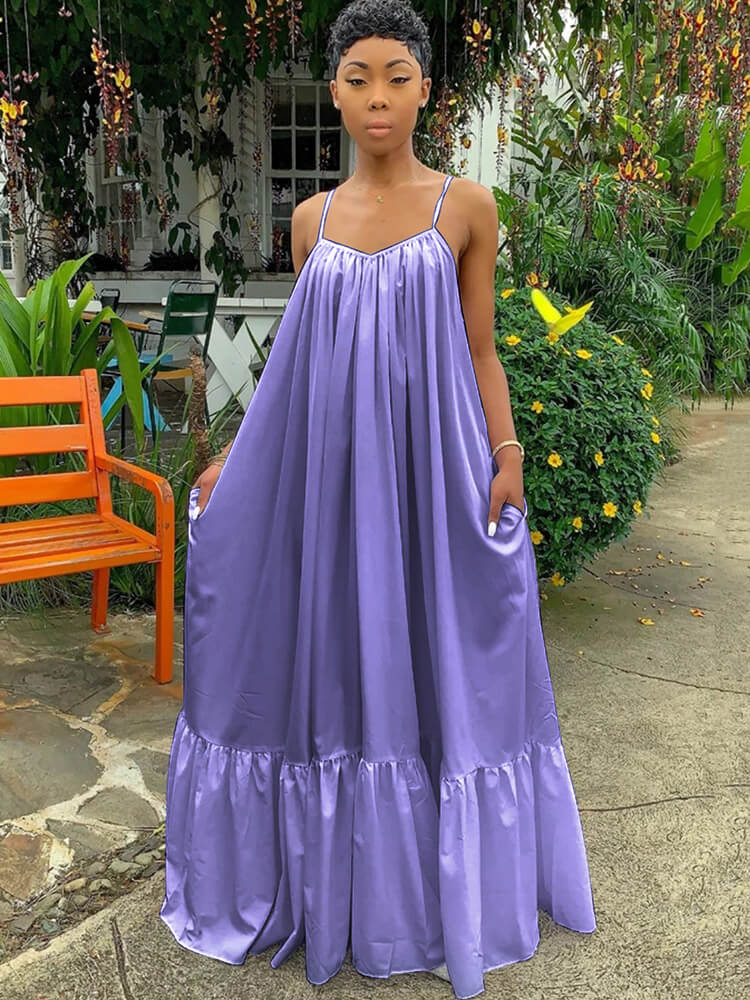 Plus Size Spaghetti Strap Ruffle Beach Maxi Swing Dress