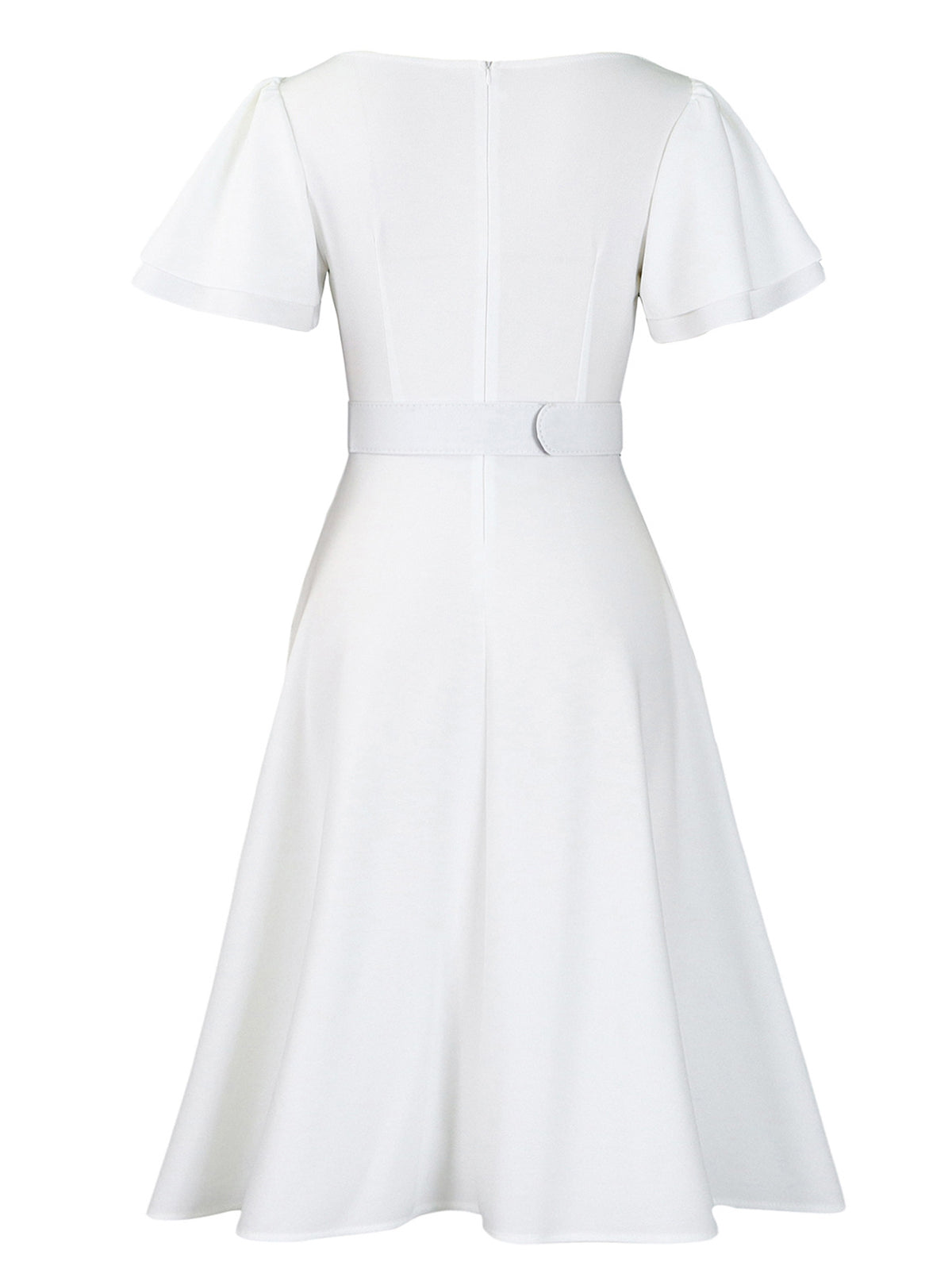 Flared Sleeve Square Neck Midi Dress with Belt