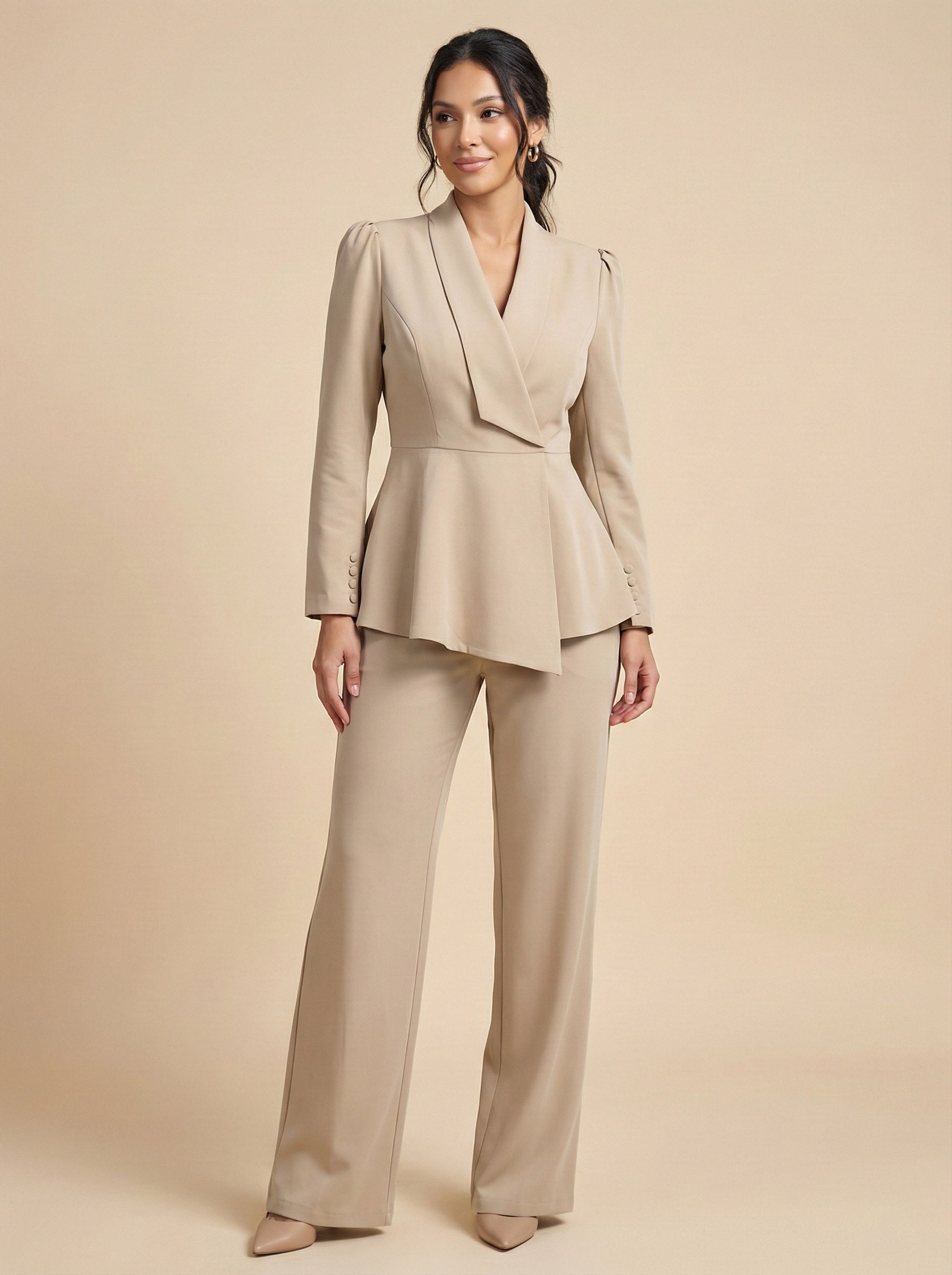 Tailored Lapel Peplum Blazer Pants Set