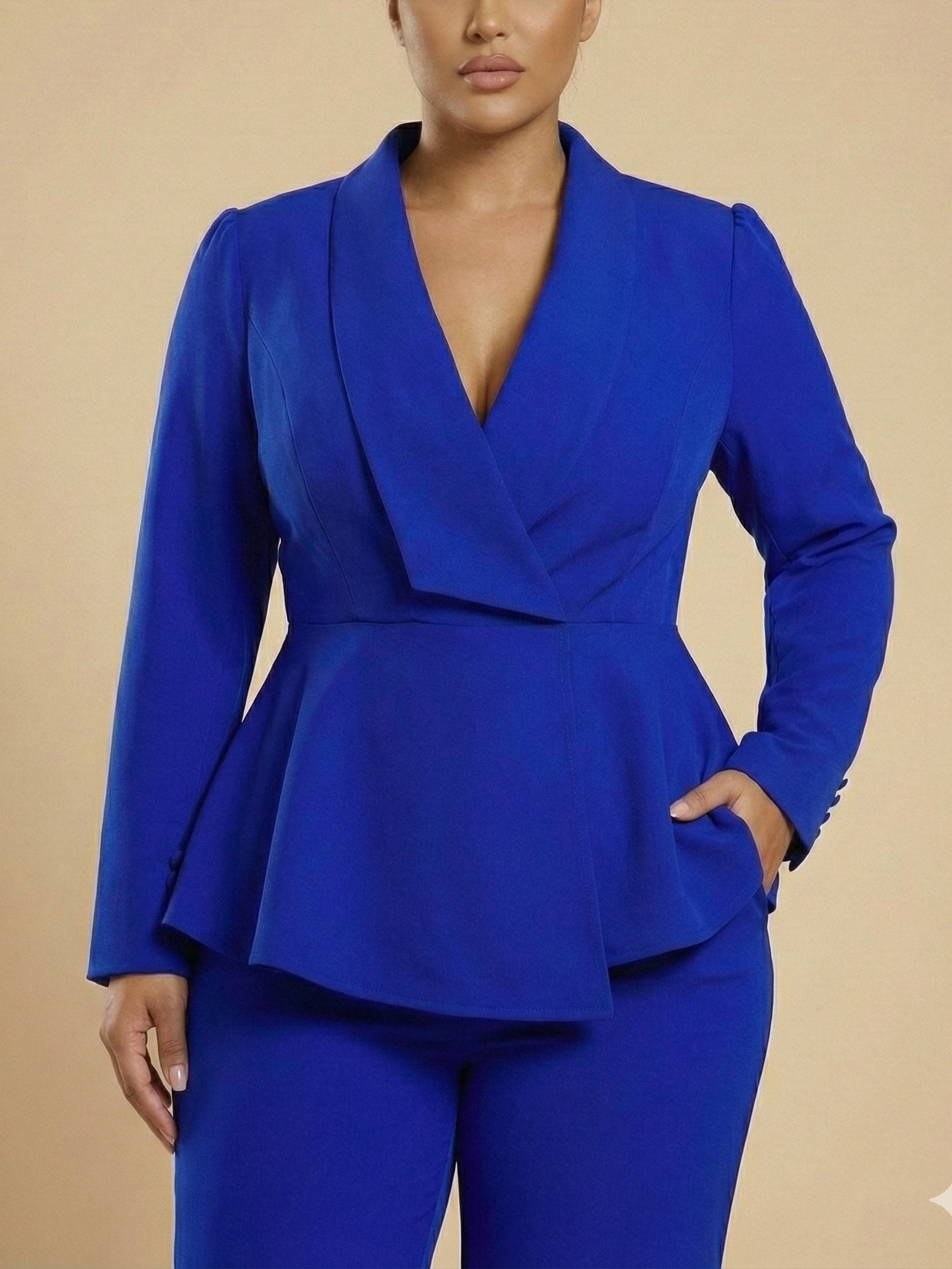 Tailored Lapel Peplum Blazer Pants Set