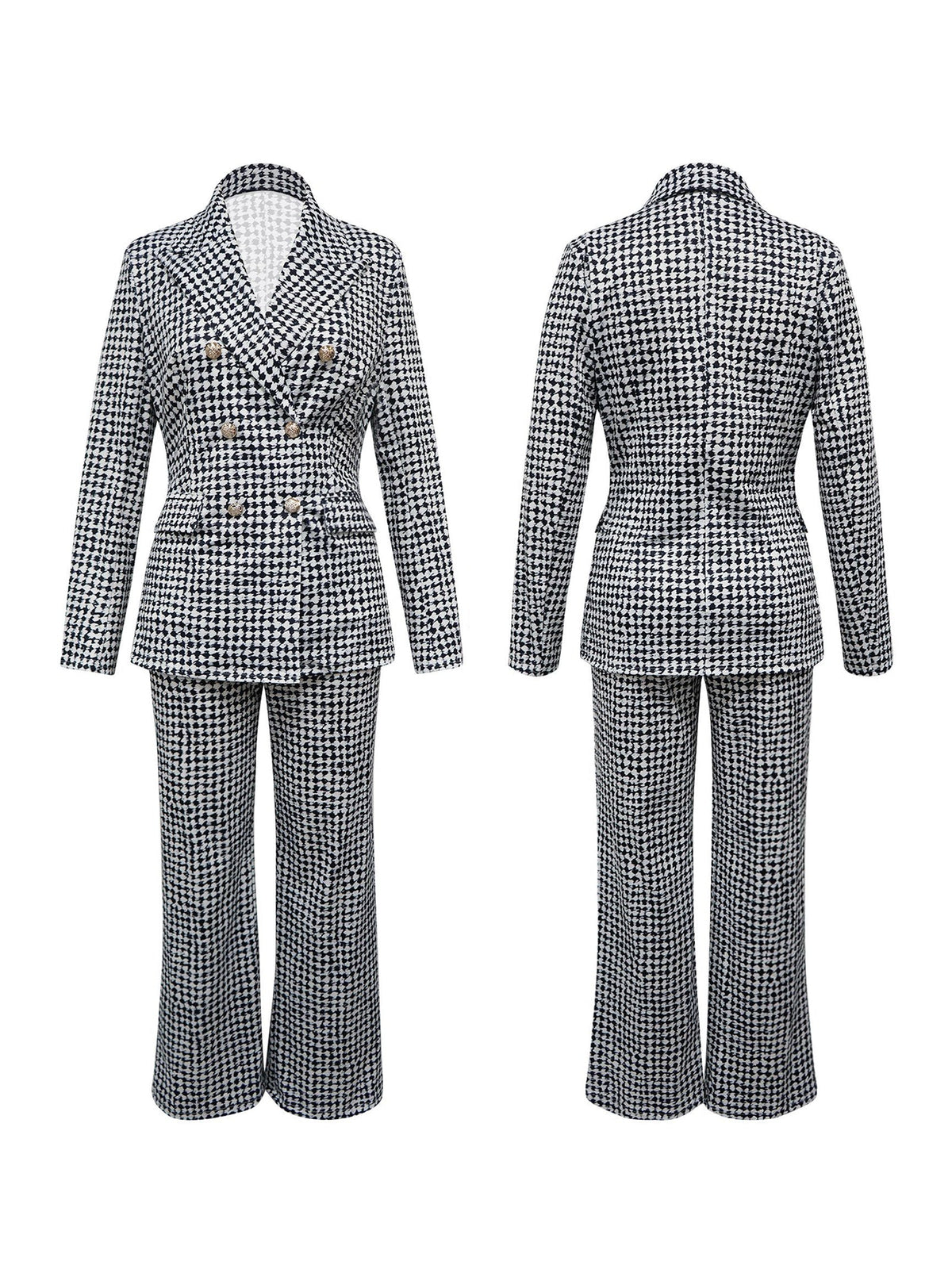 Plaid Long Sleeve Blazer Pants Suit