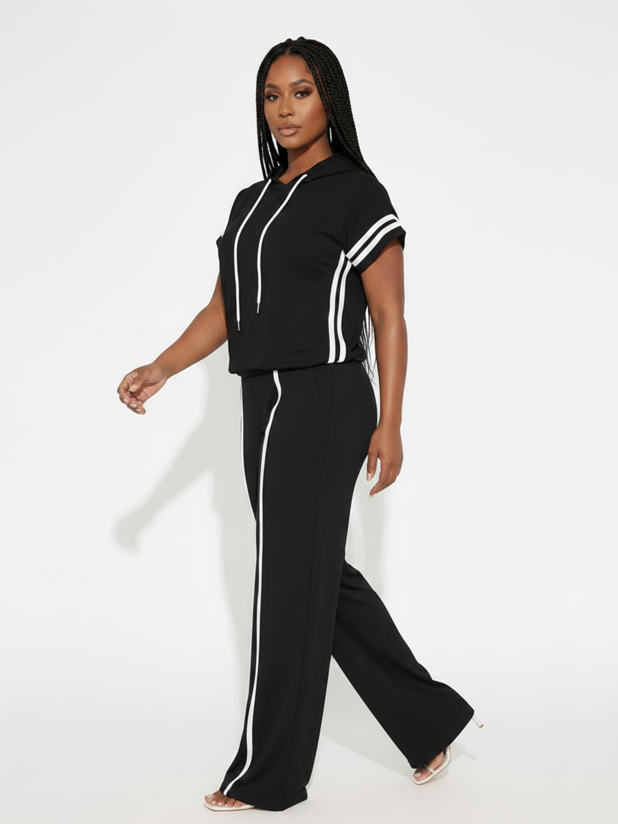 Short Sleeve Hoodie Wide Leg Pants Set