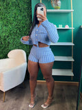 Two Piece Knit Crochet Crop Top Shorts