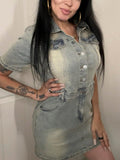 Short Sleeve Button Down Denim Mini Dress