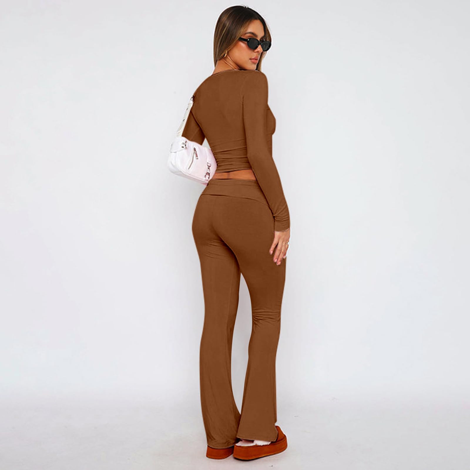 Two Piece Long Sleeve Tops Flare Leggings