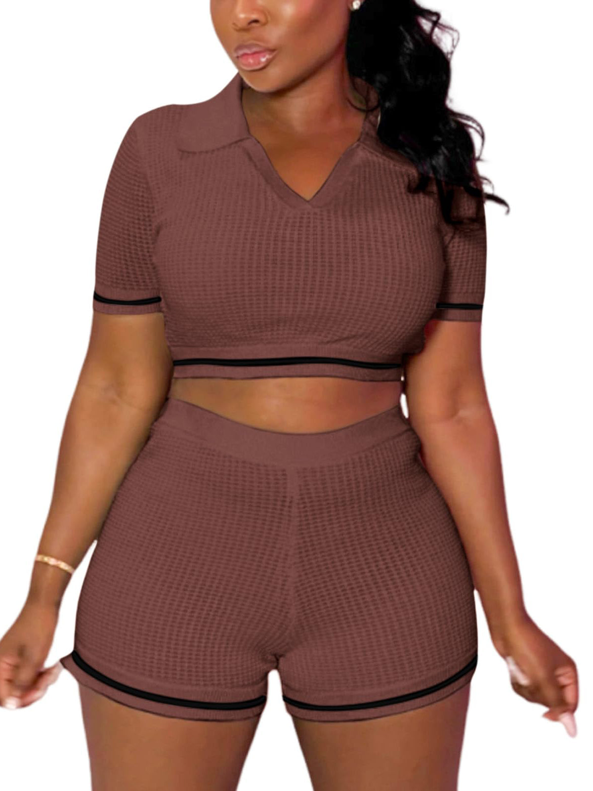 Knit Crop Top Shorts Sets