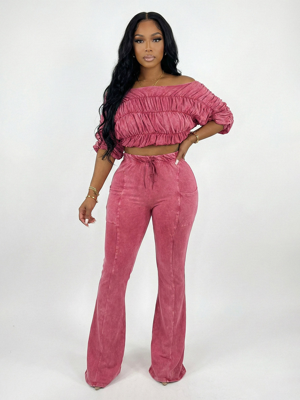 Colorblock Ruched Pants Set