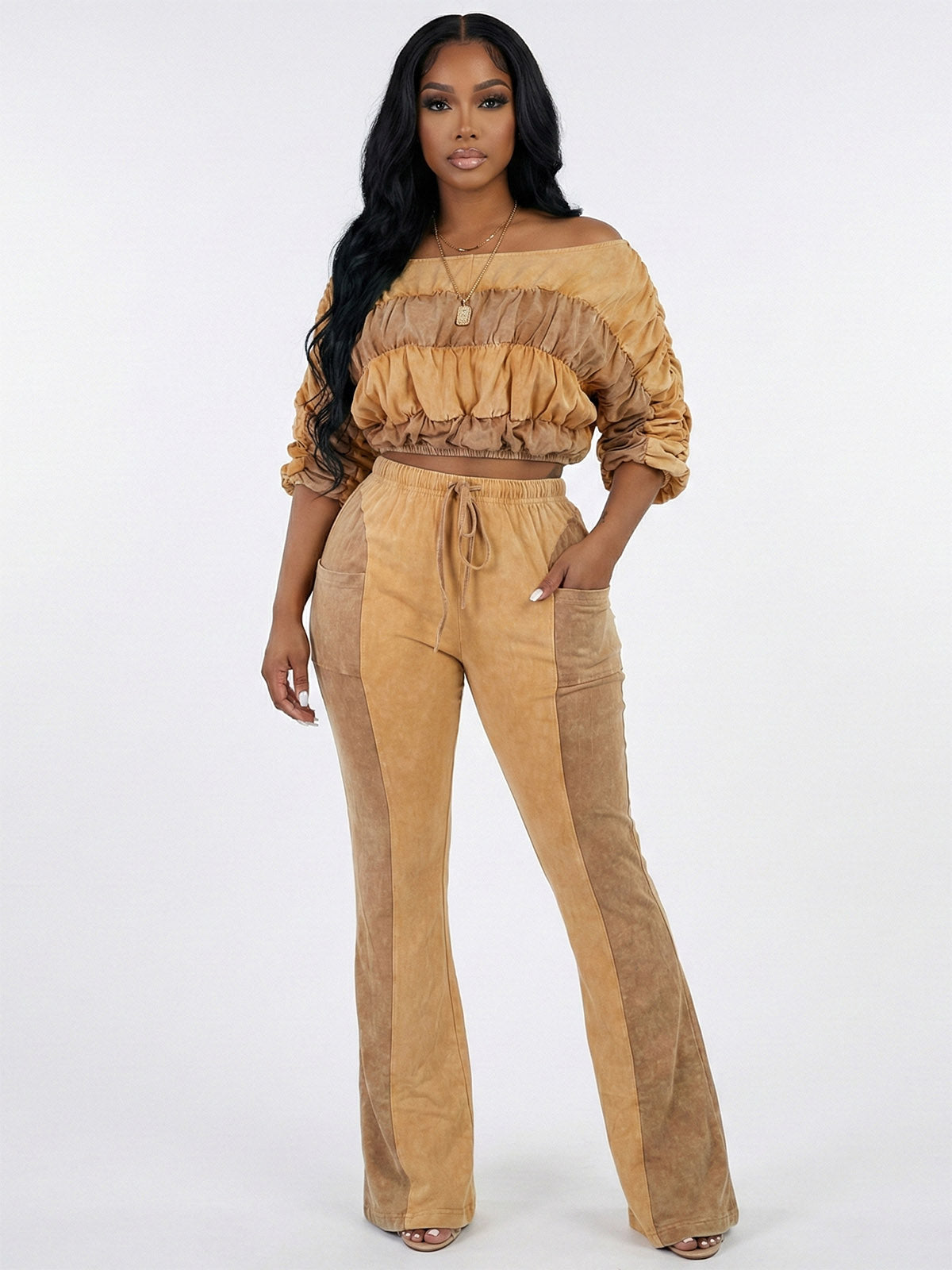 Colorblock Ruched Pants Set