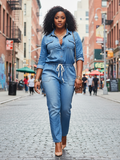Drawstring Waist Denim Jumpsuit