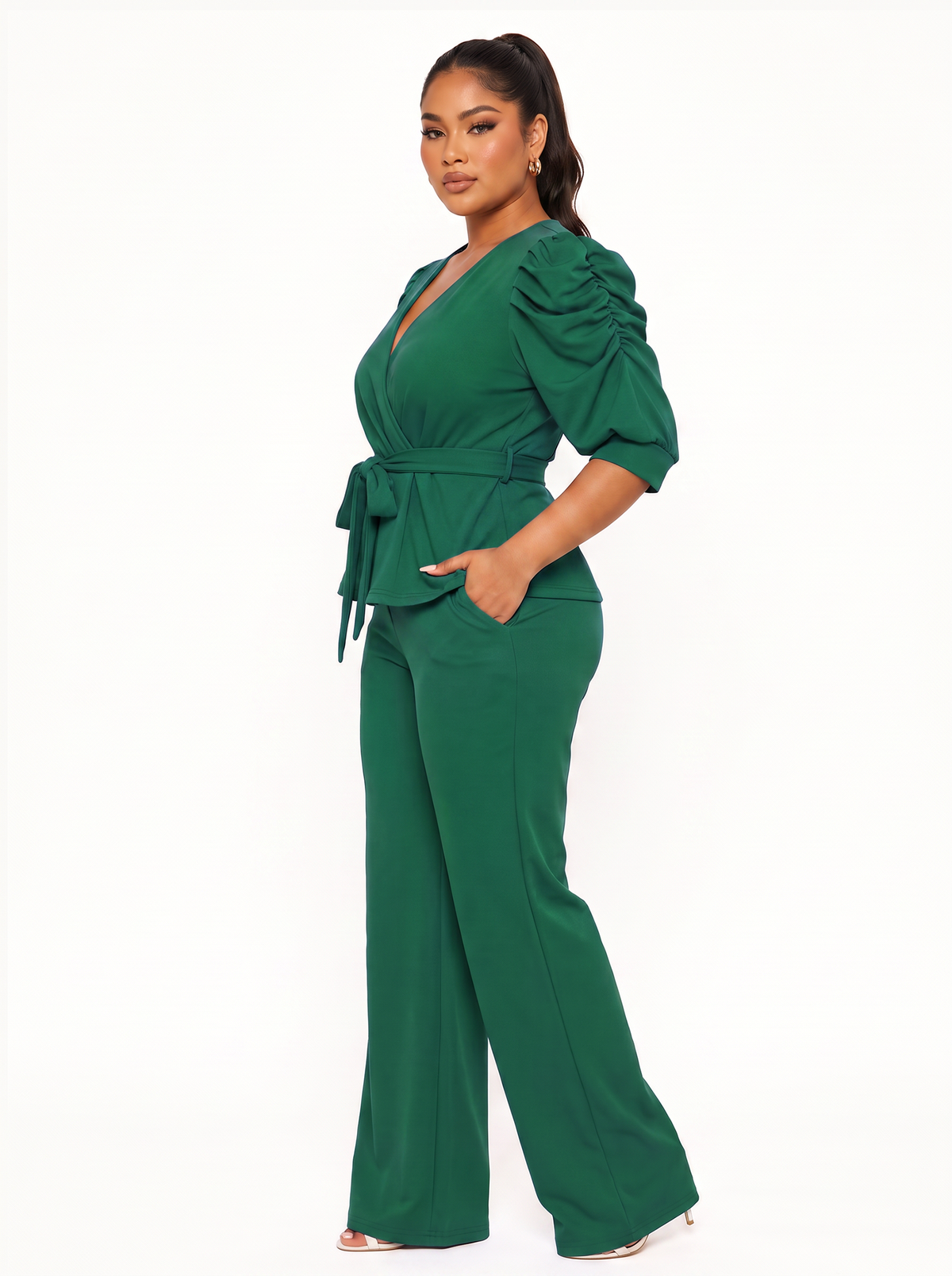 Puff Sleeve Top Wide Leg Pants Set