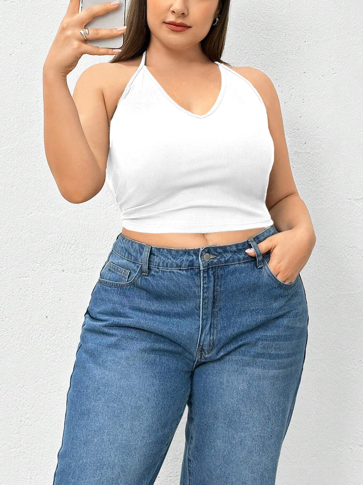 Halter Neck Solid Color Knit Tank Top