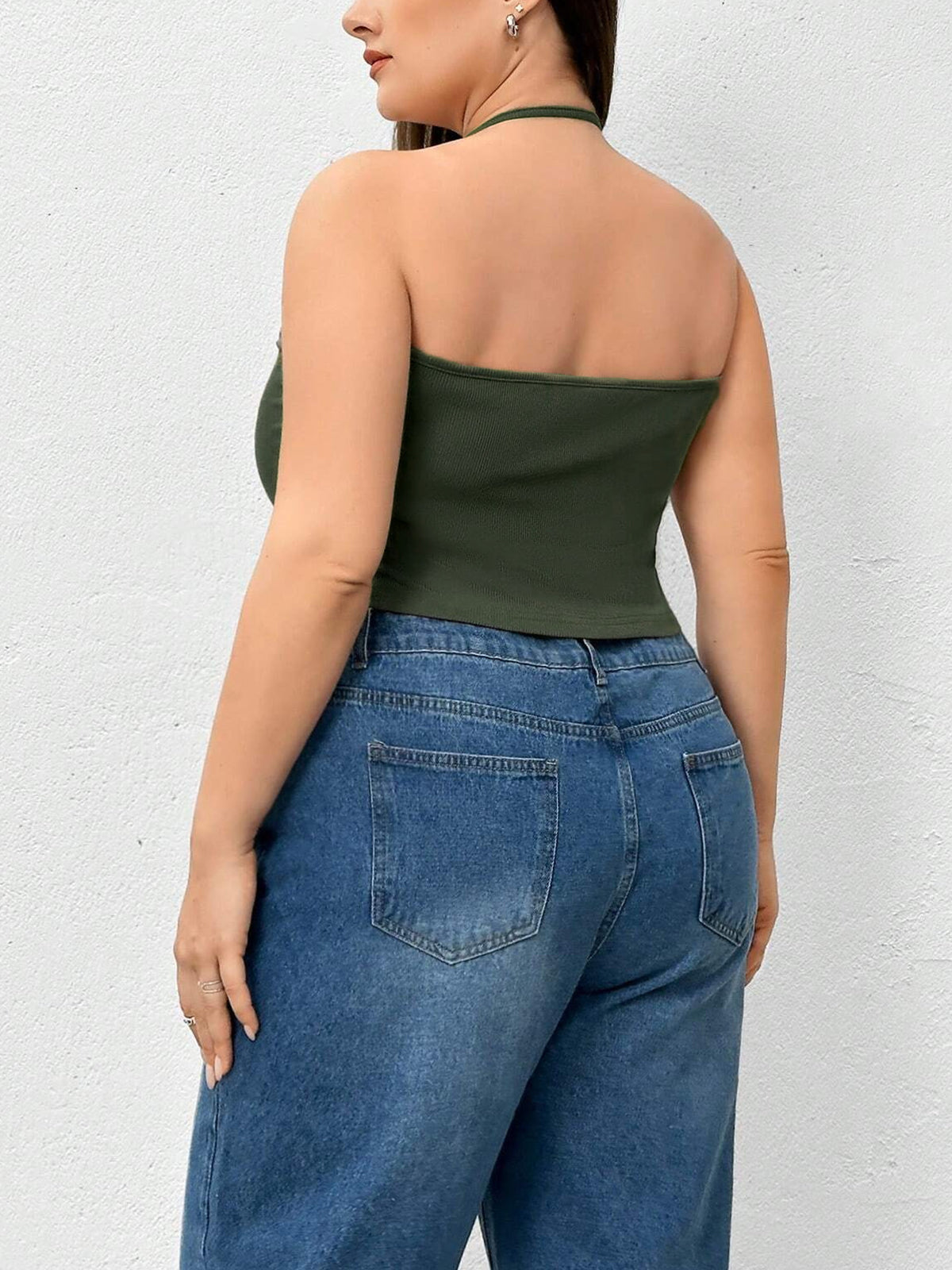 Halter Neck Solid Color Knit Tank Top