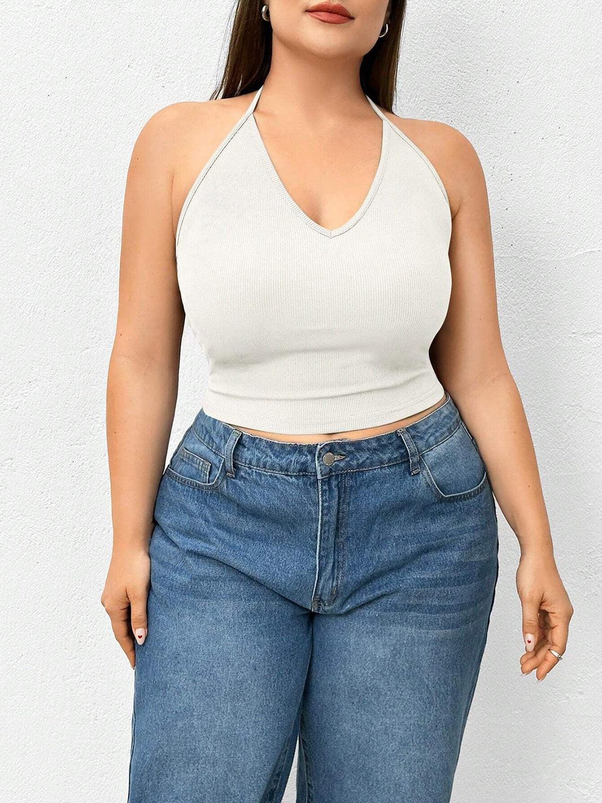 Halter Neck Solid Color Knit Tank Top