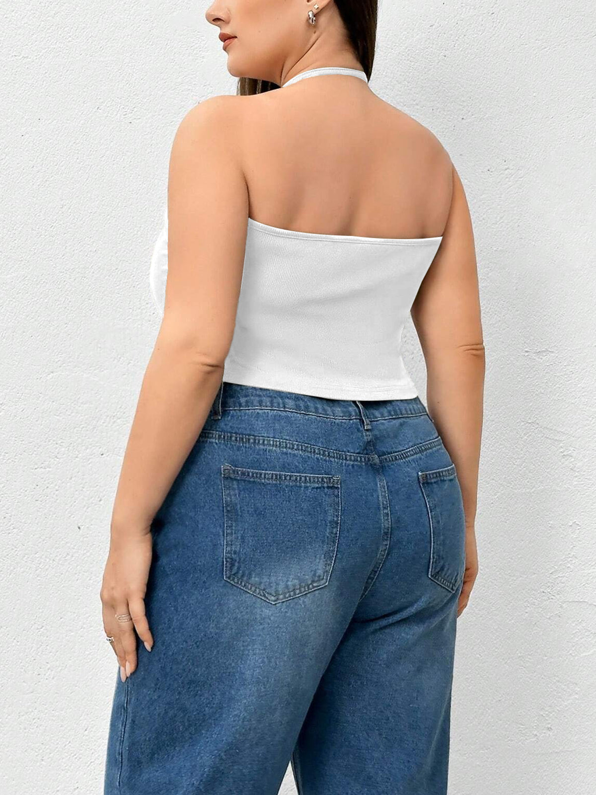 Halter Neck Solid Color Knit Tank Top