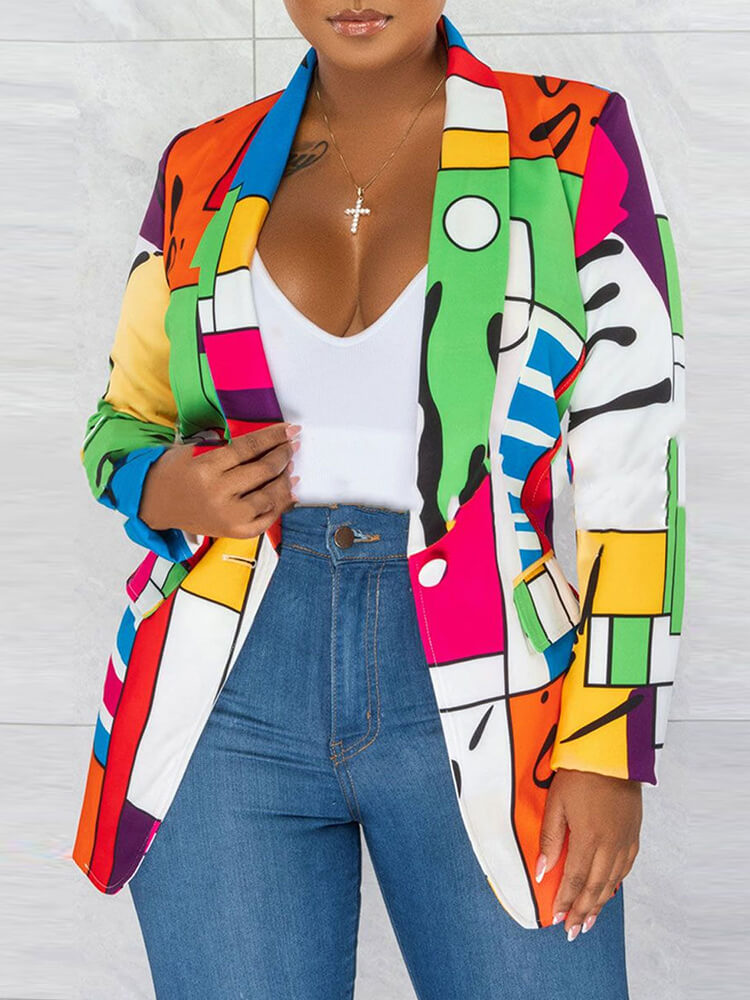 Long Sleeve Printed Button Jacket