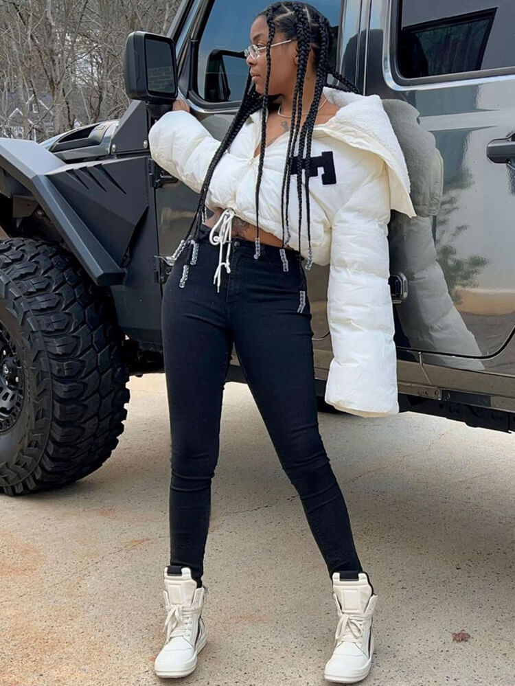 Long Sleeve Letter Print Short Jacket