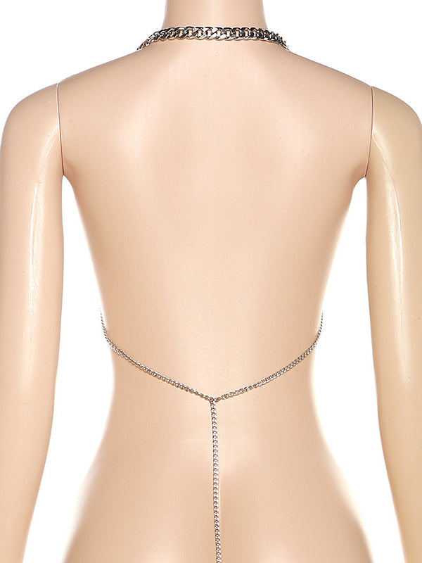 Halter Backless Metal Chain Crop Top