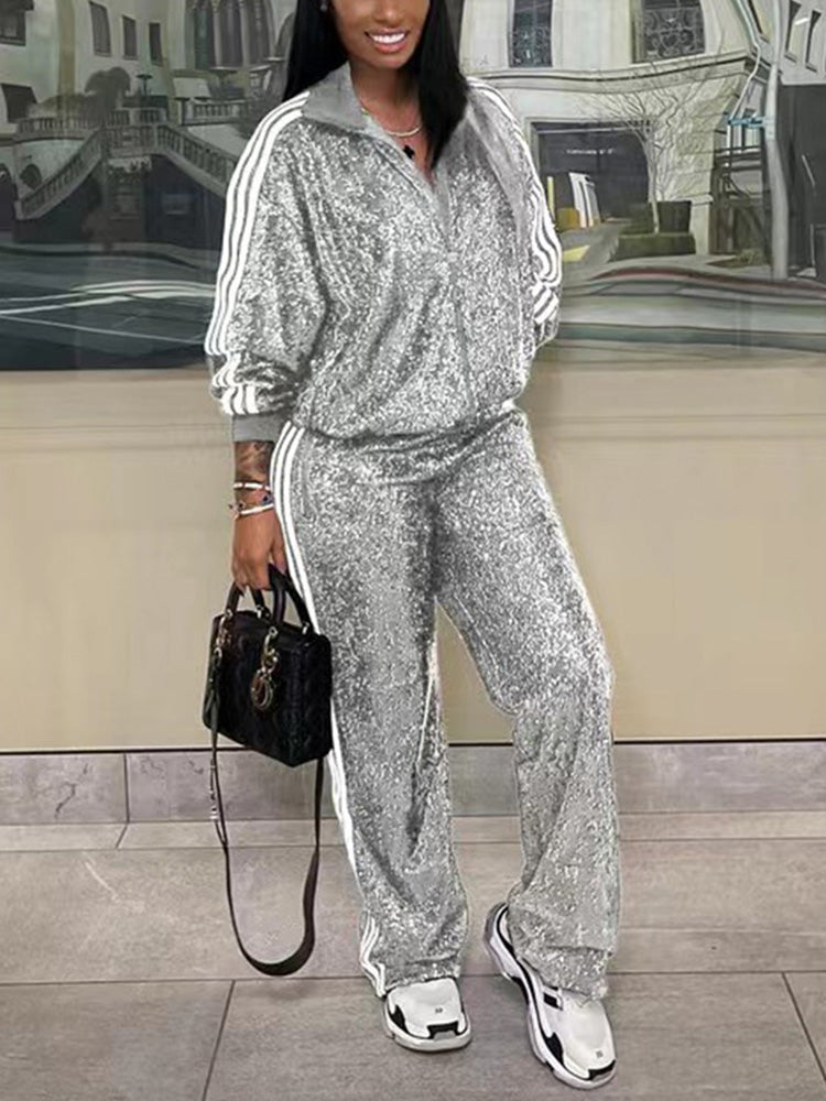 Two-Piece Sequin Jacket Pants Set Tracksuits