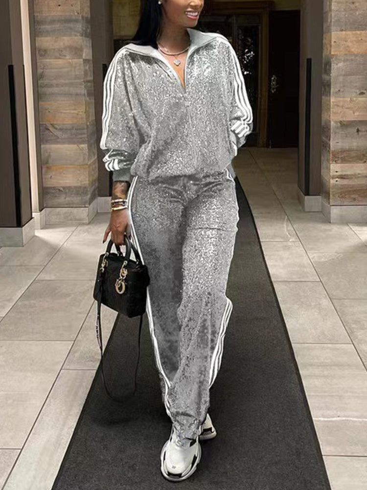 Two-Piece Sequin Jacket Pants Set Tracksuits