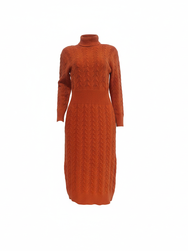 Solid Color Turtleneck Knit Dress