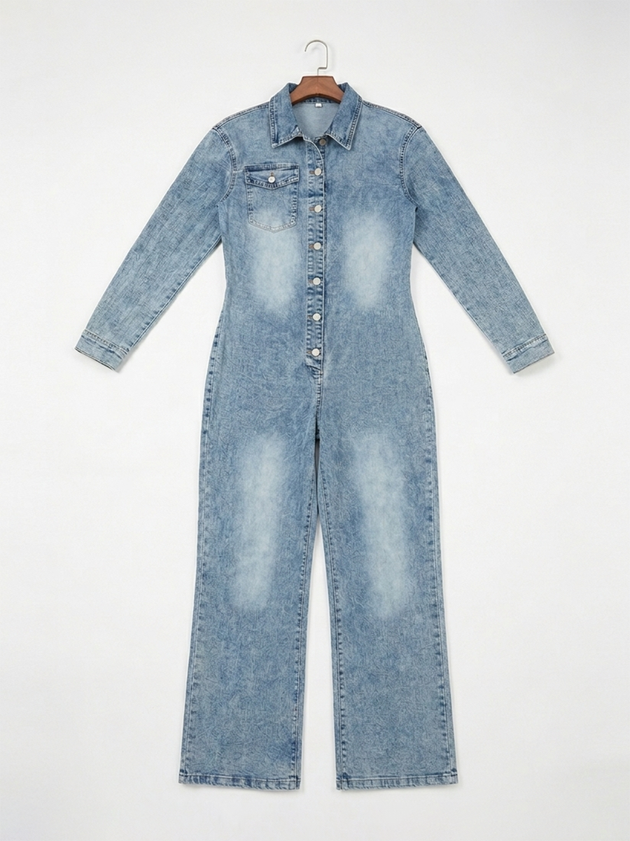 Button Down Denim Jumpsuit