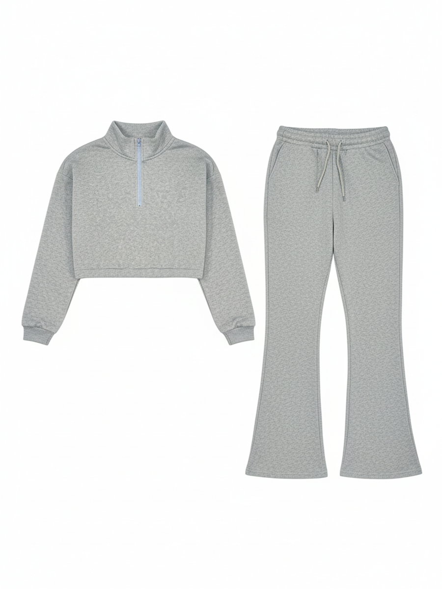 Mock Neck Zipper Pant Set