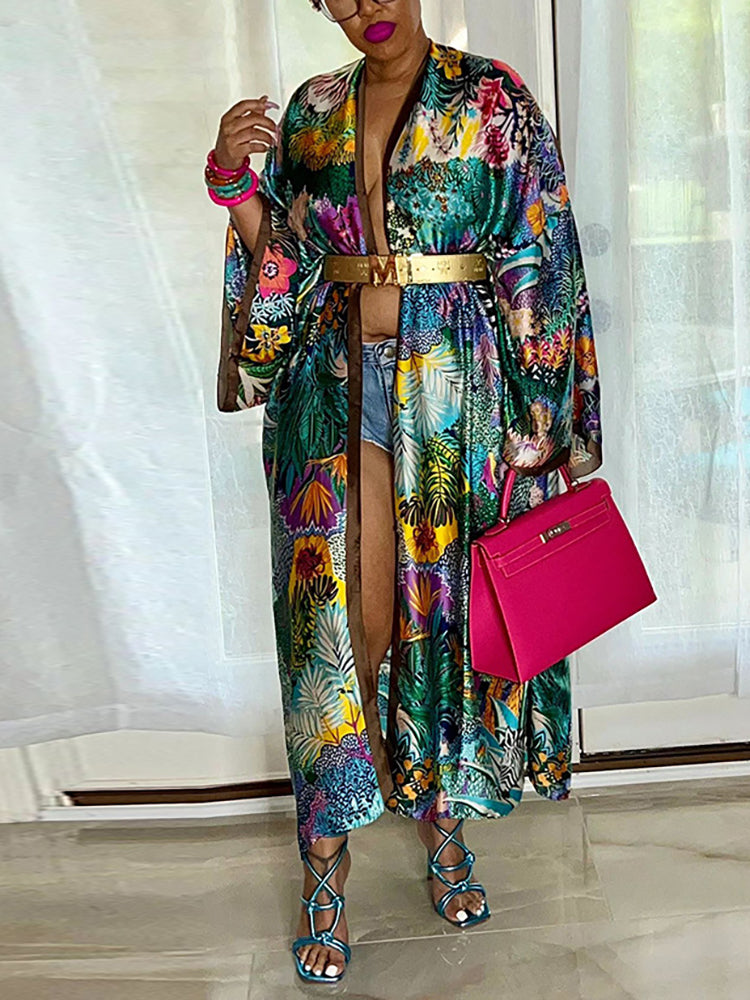 Floral Print Beach Cover-Up Cardigan