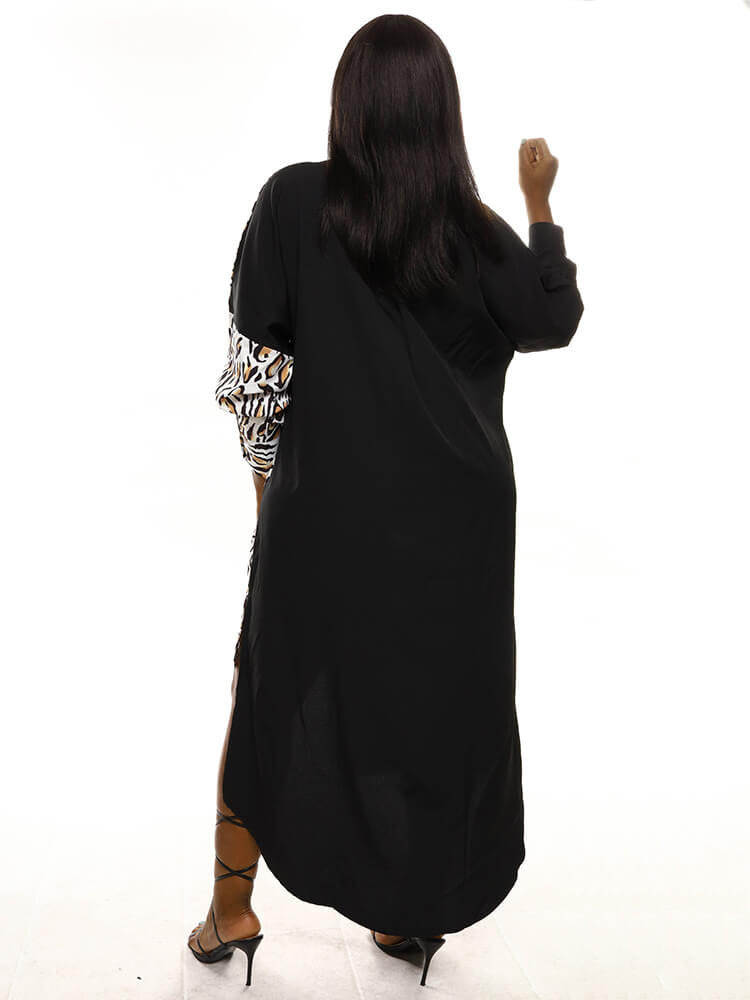 Oversize Irregular Leopard Print Patchwork Shirt Dress