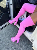 Round Toe High Heel Stretch Knit Boots