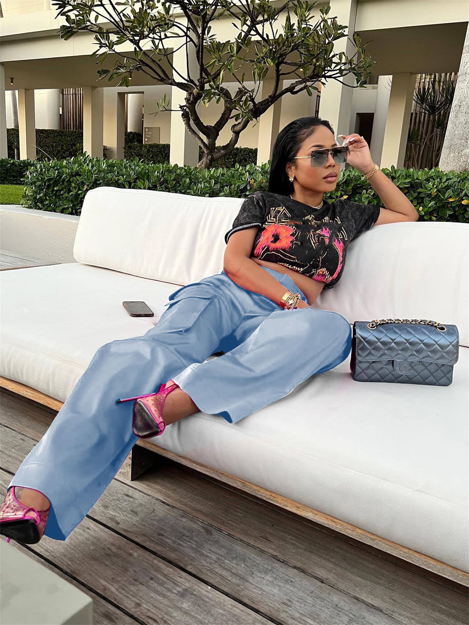 High Wasited Wide Leg Pants with Pockets