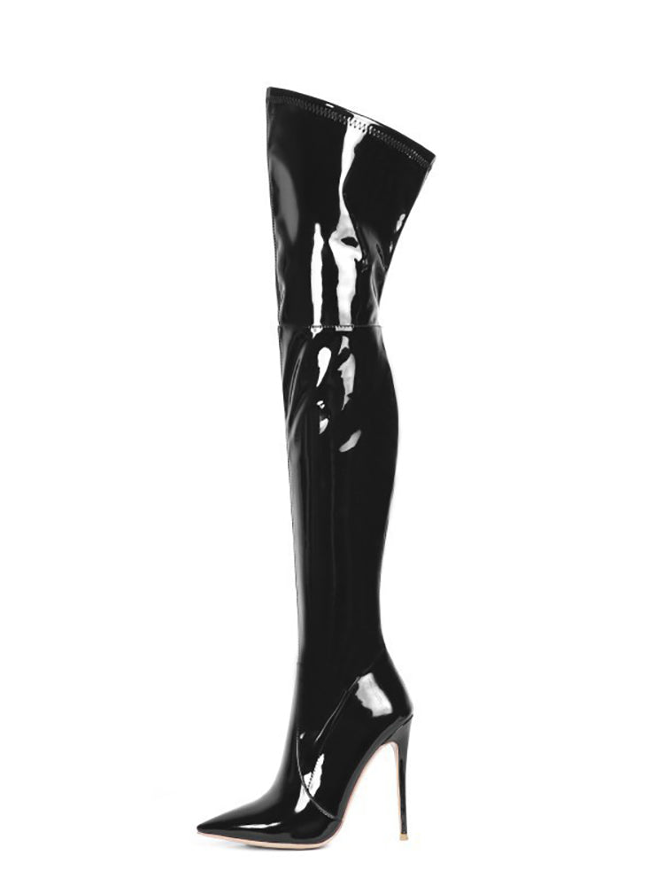 Pointed Toe Patent Leather Over-the-Knee Boots