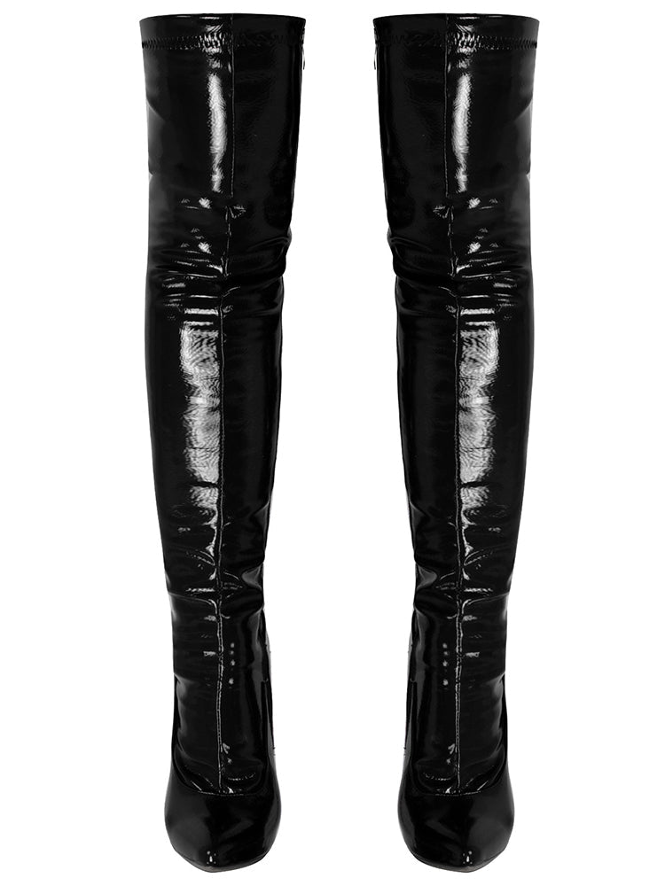 Pointed Toe Patent Leather Over-the-Knee Boots