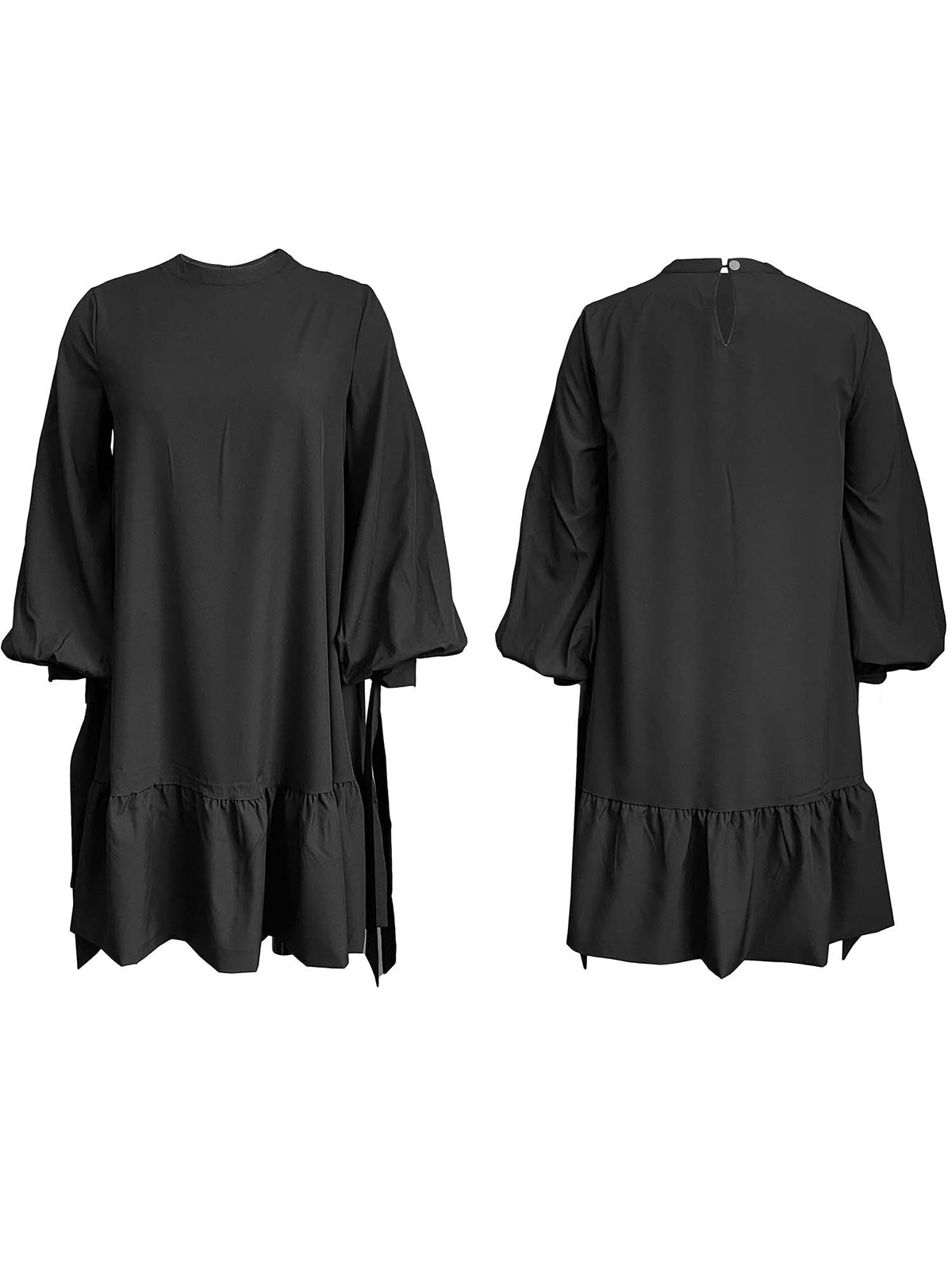 Elegant Bubble Sleeve Solid Color Dress