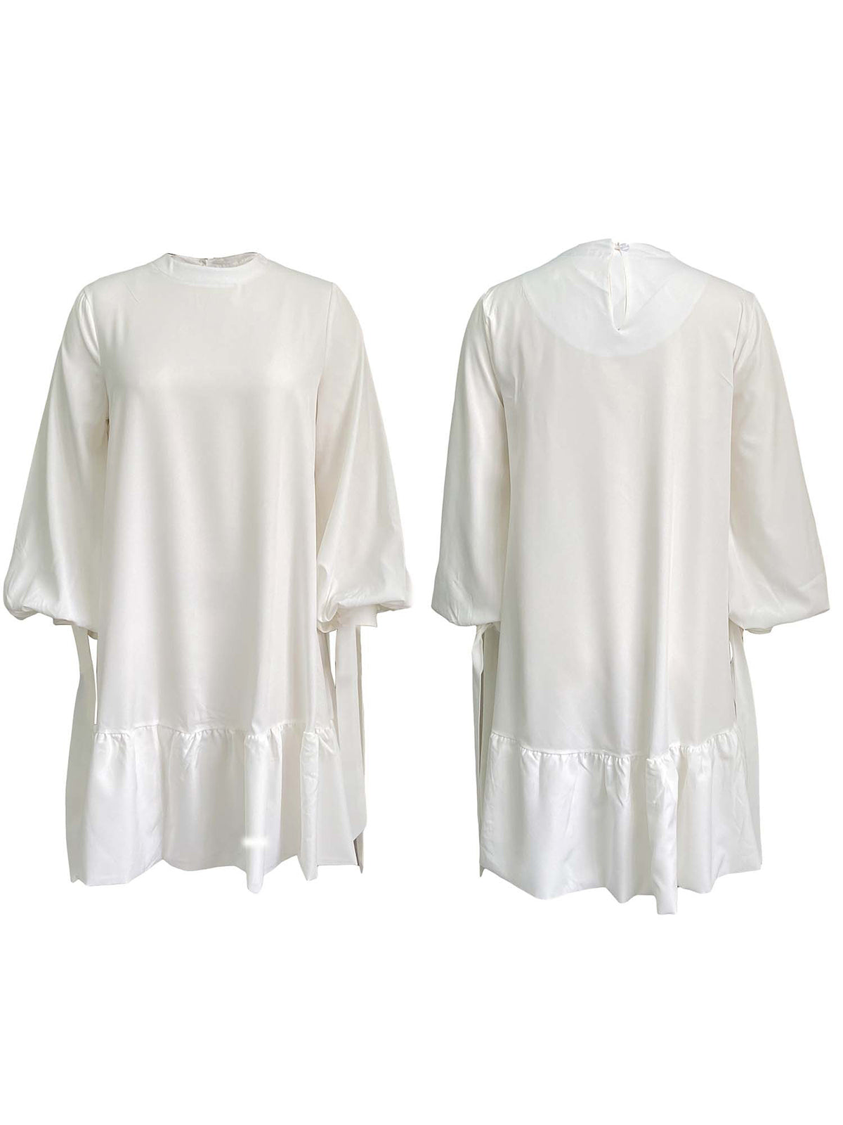 Elegant Bubble Sleeve Solid Color Dress