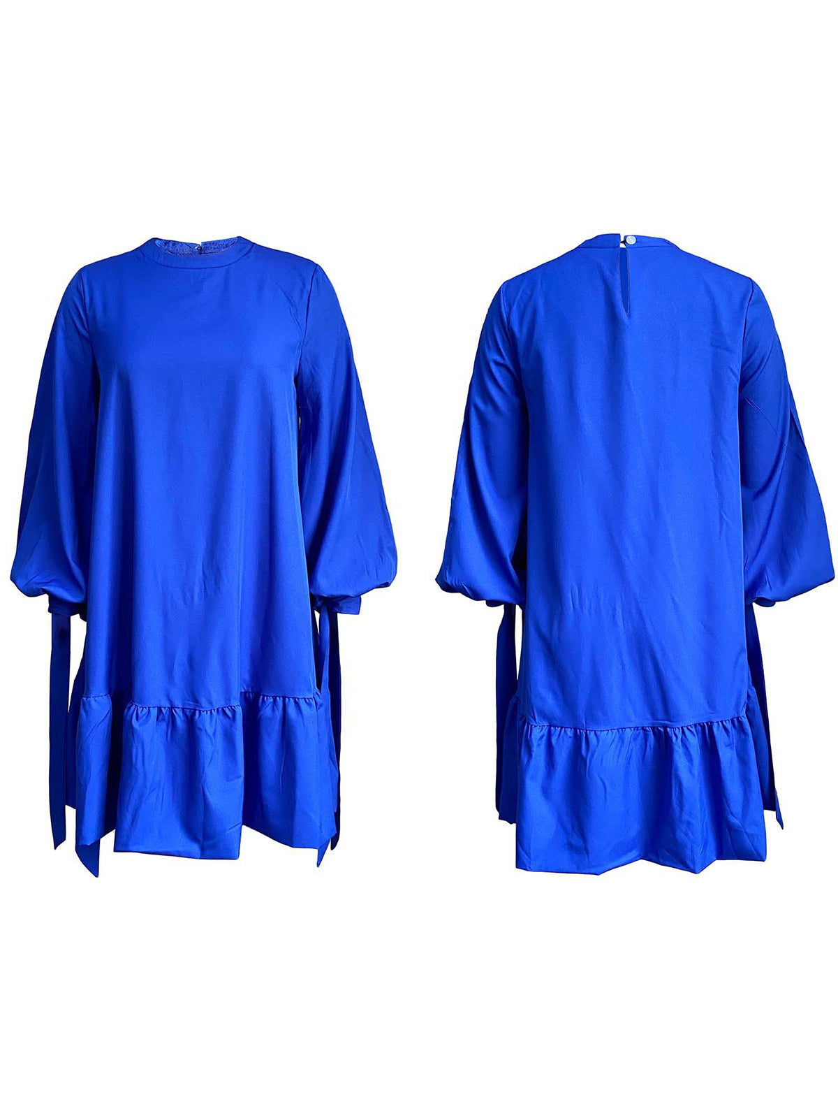 Elegant Bubble Sleeve Solid Color Dress