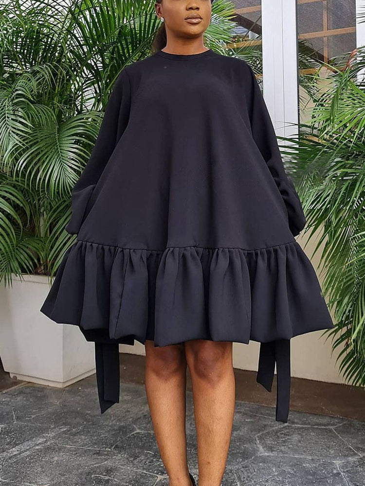 Elegant Bubble Sleeve Solid Color Dress