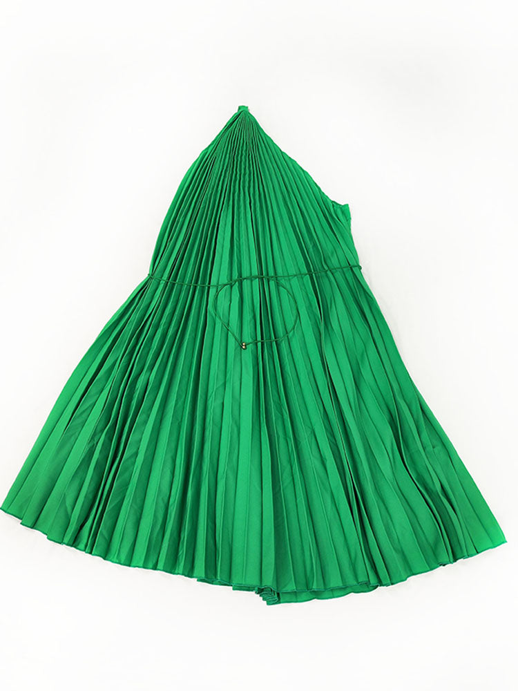 Robe midi asymétrique plissée à ceinture