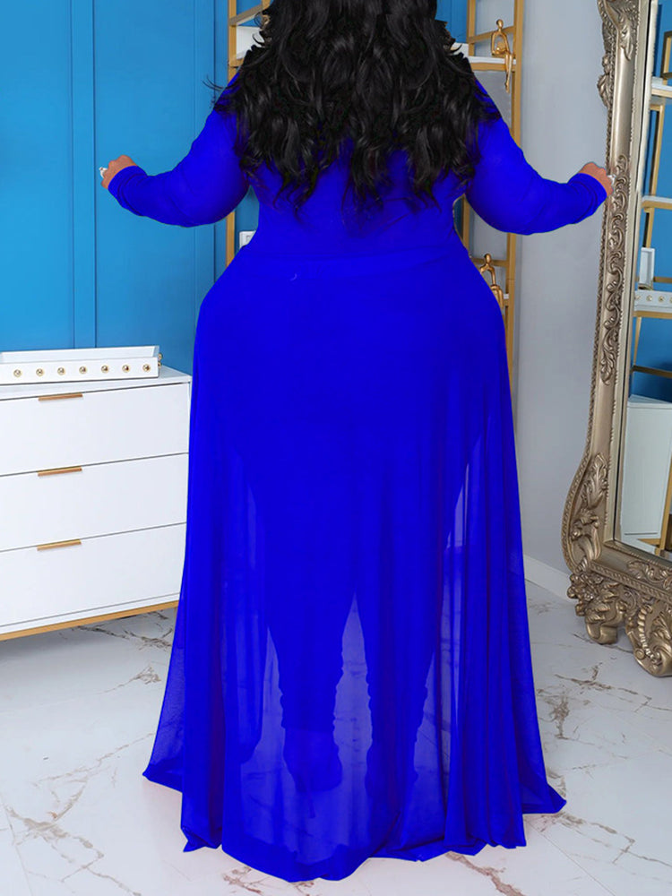 Plus Size Solid Color Patchwork Jumpsuit