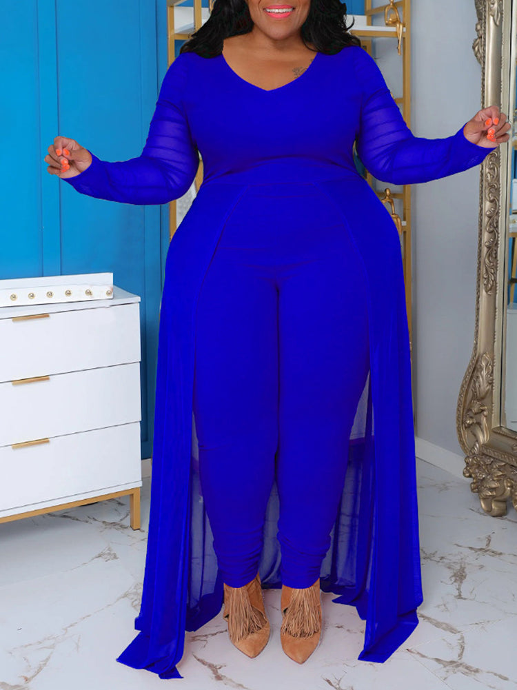 Plus Size Solid Color Patchwork Jumpsuit