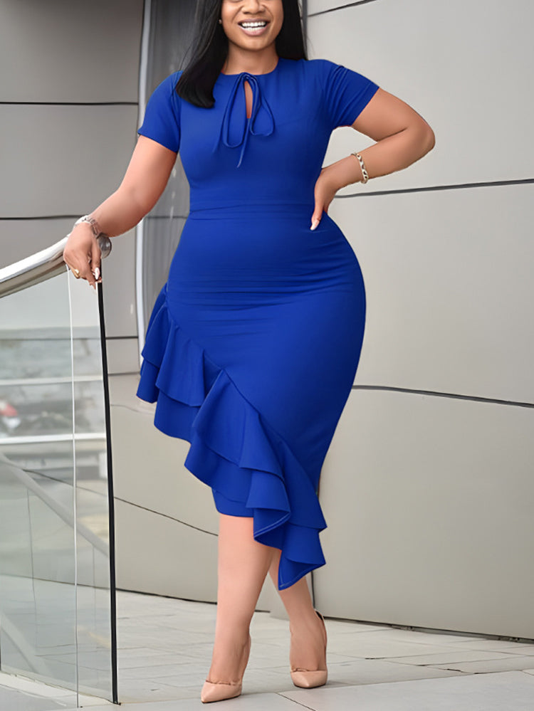 Plus Size Ruffle Hem Asymmetrical Dress