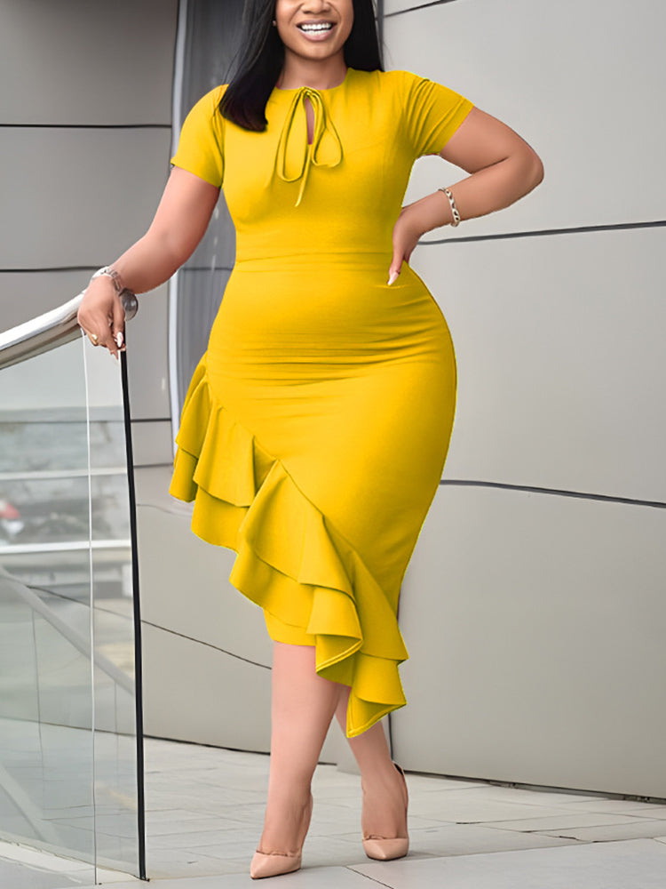 Plus Size Ruffle Hem Asymmetrical Dress