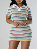Collared Knit Striped Dress