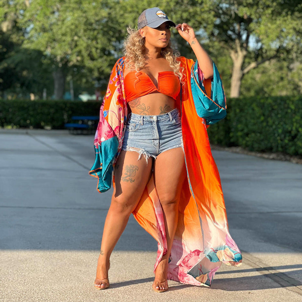 Floral Print Beach Cover-Up Cardigan