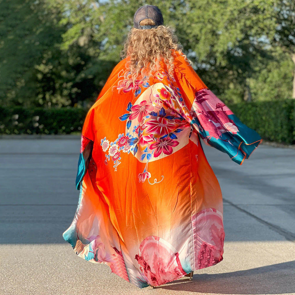 Floral Print Beach Cover-Up Cardigan