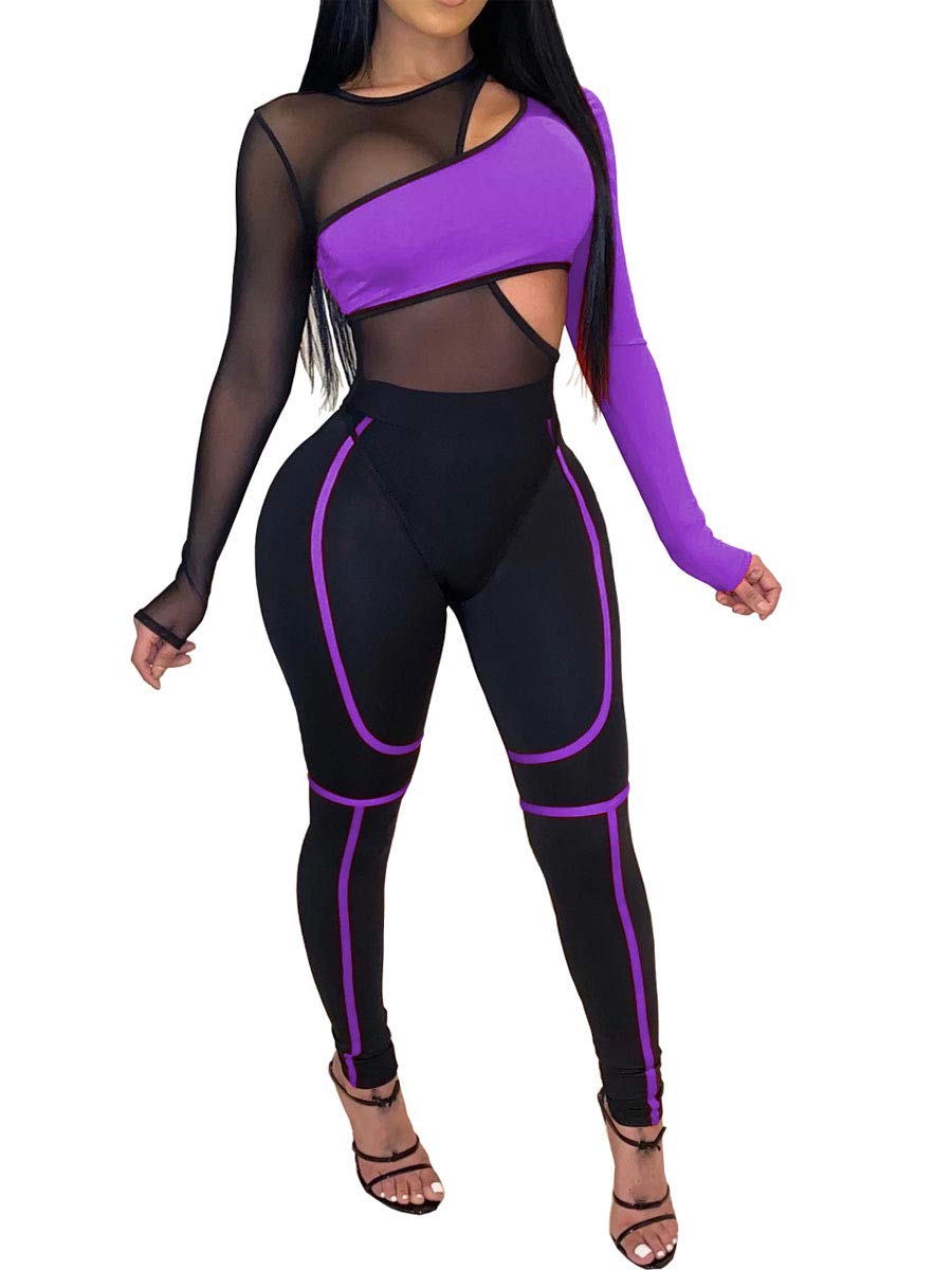 Mesh Two Piece Long Sleeve Bodysuit Long Pants