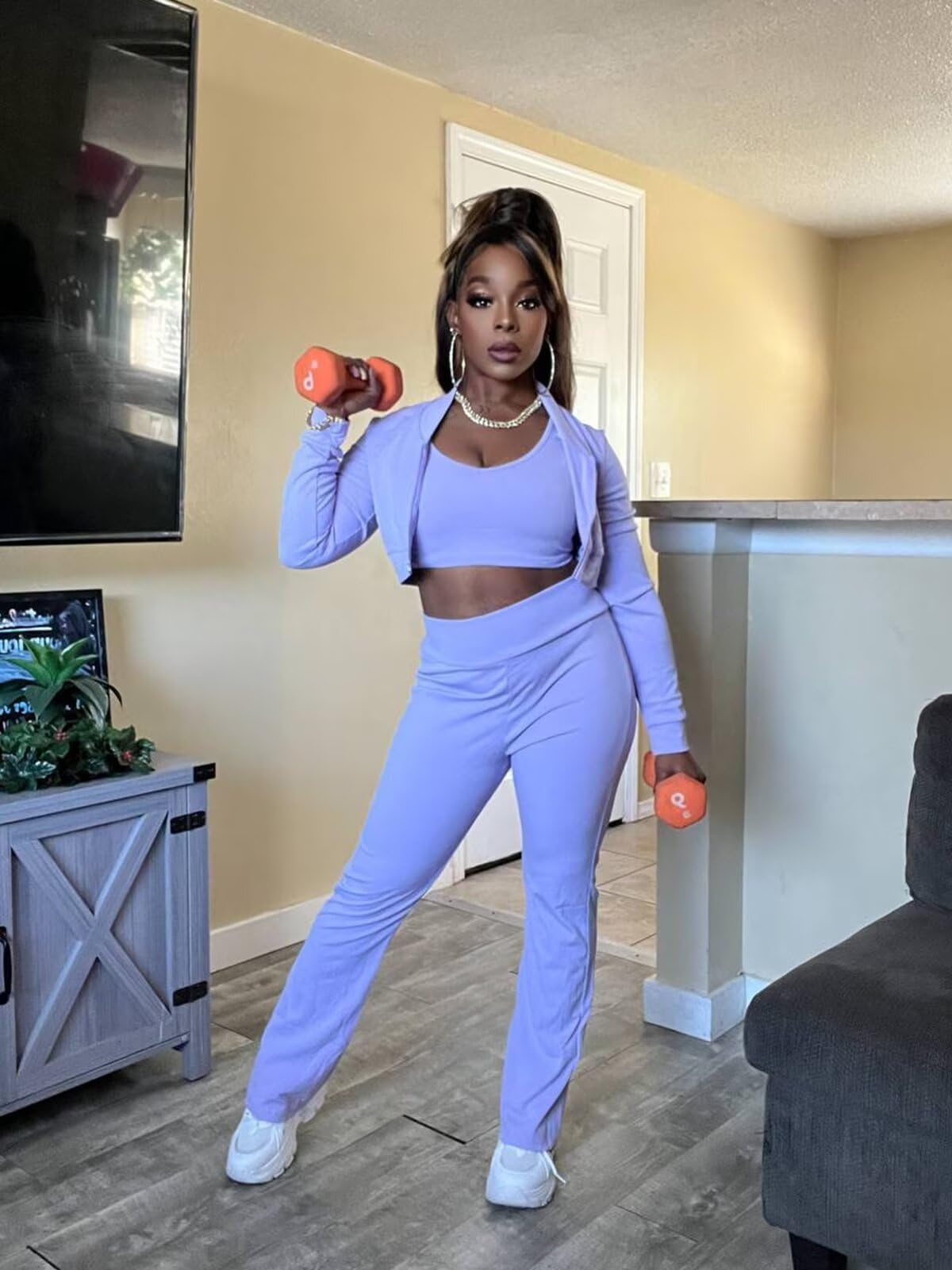 Three Piece Tank Top Short Jacket Pants Set