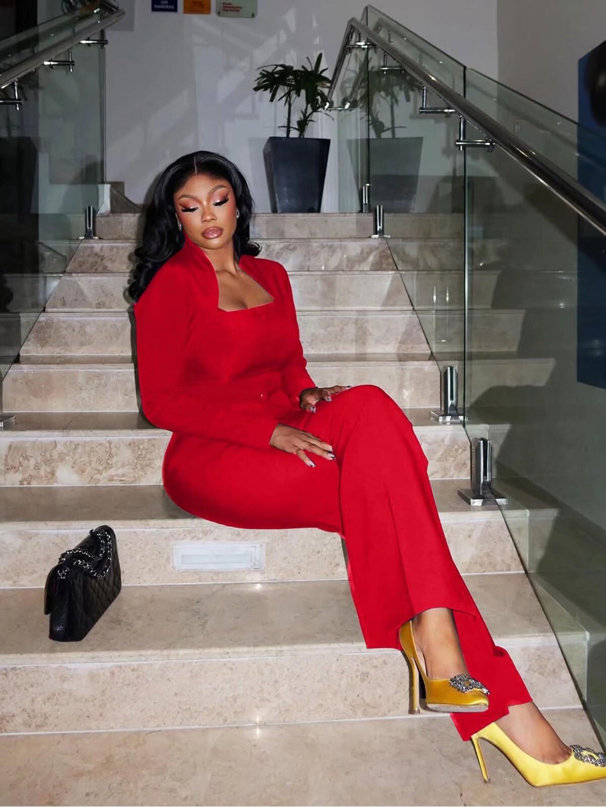 Two Piece Flare Long Sleeve Top Pants Suit